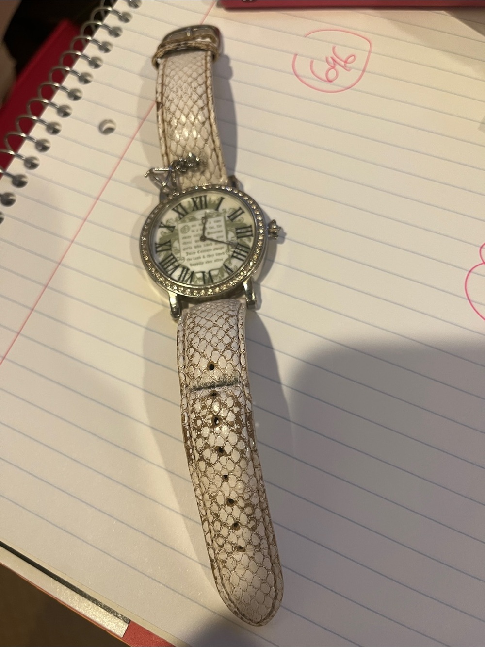 Juicy Couture Ivory Snake-Embossed Leather Watch with Crystal Bezel